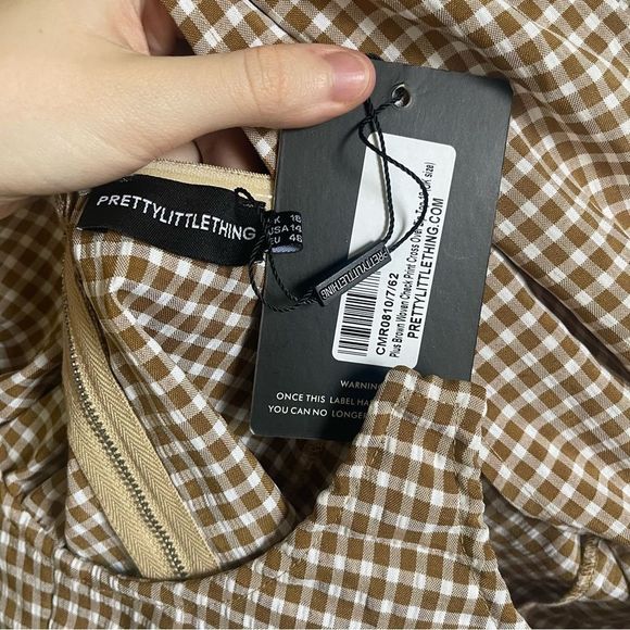 PrettyLittleThing Plus Brown Check Print Cross Over Top Plus 14 - Picture 6 of 7